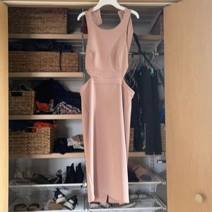 Tan open back side slit dress